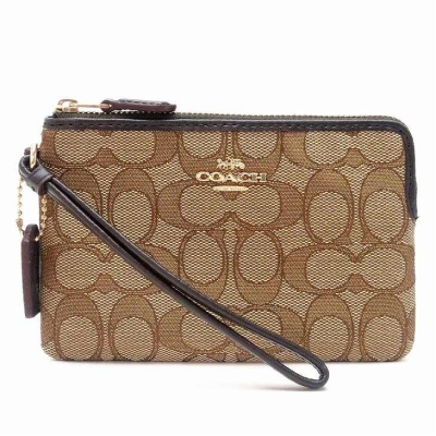 【ハンドポーチ】 リストレット カーキシグネチャー×ブラウン COACH (コーチ)