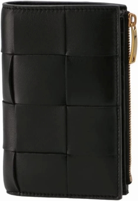 BOTTEGA VENETA/ボッテガヴェネタ スモール カセット 二つ折りファスナーウォレット ブラック