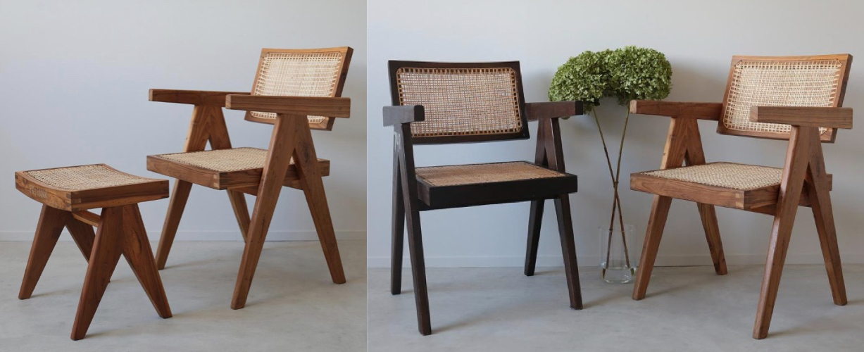 【ウッドのラタン椅子】梨花さんが「久しぶりに欲しくなった」と言っていた椅子ピエール・ジャンヌレオフィスチェア ラタン 古材 チーク ビルマチーク